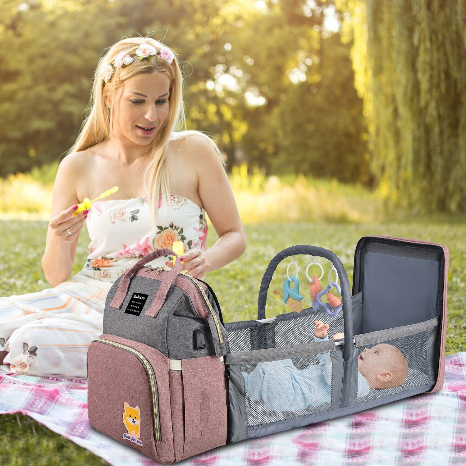 3-in-1 Baby Diaper Bag Backpack with Changing Station Portable Mommy Travel Bag 24Hr Smart